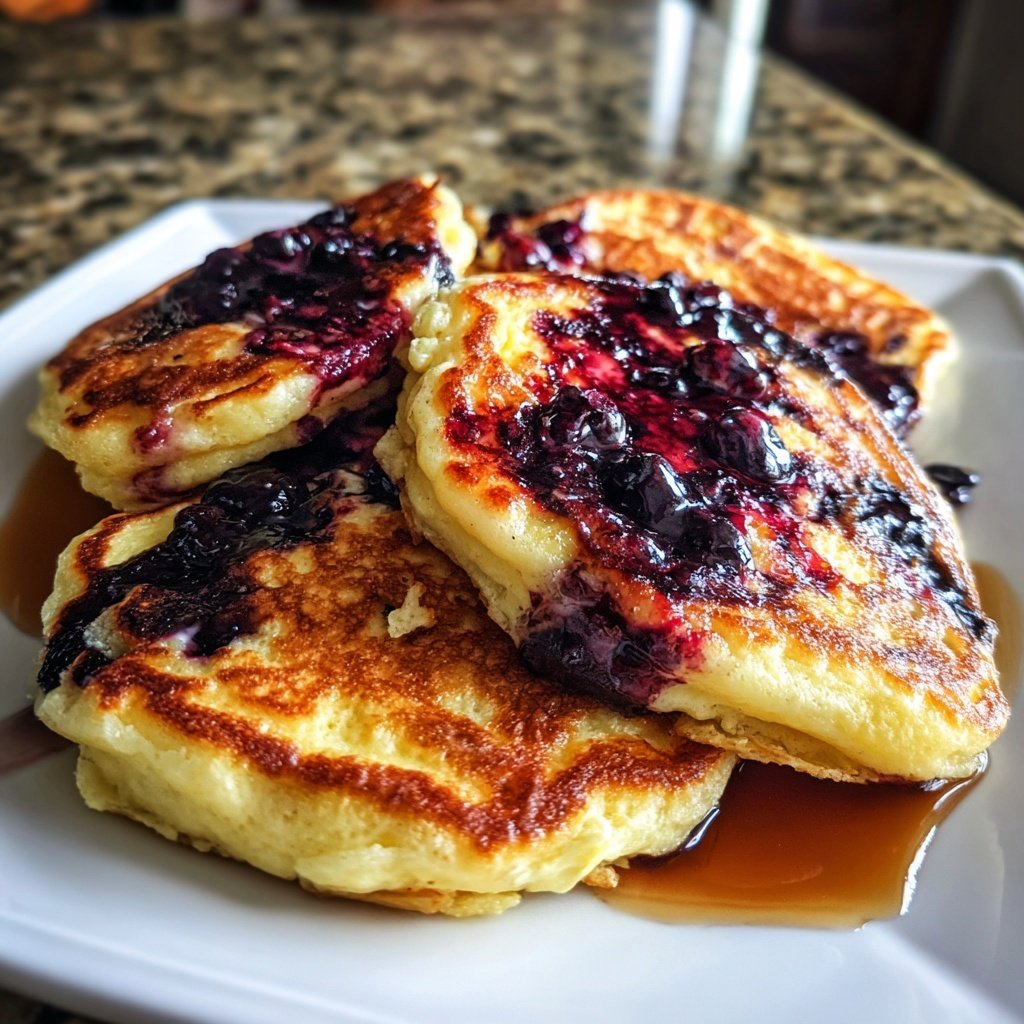 Blueberry Swirl Ricotta Pancakes for Brunch​