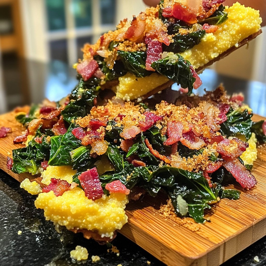 Spicy Rainbow Chard with Bacon and Polenta