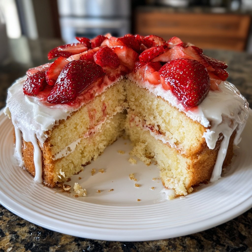Yogurt Vanilla Cake with Fresh Strawberries