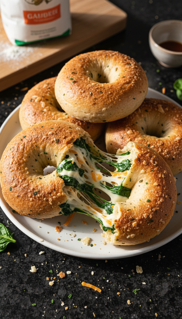 Savory Spinach & Cheese Bagels
