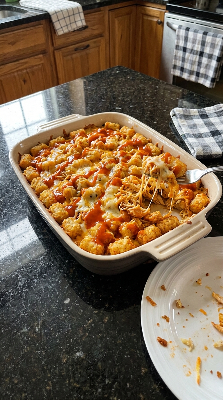 Buffalo Chicken Tater Tot Casserole